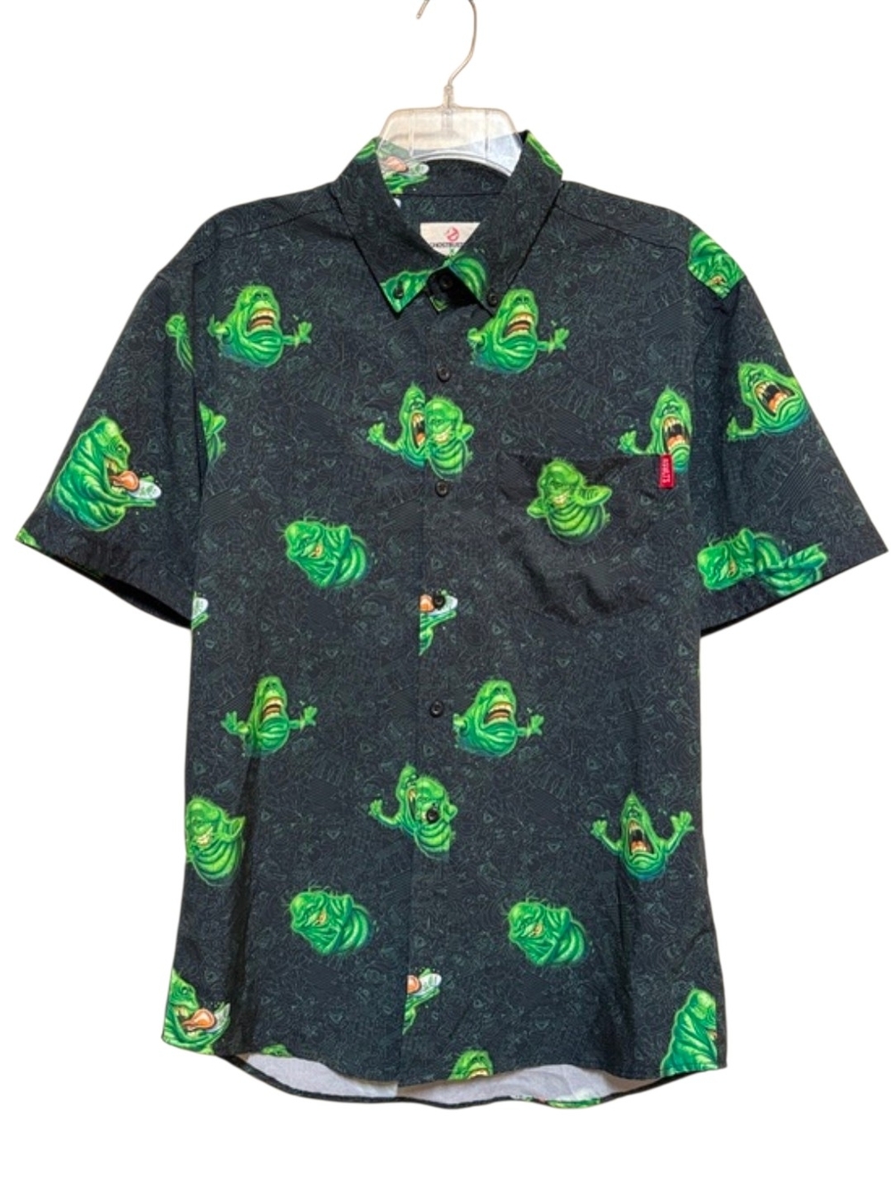 RSVLTS Ghostbusters Slimer Black Short Sleeve Button Down Shirt Size M
